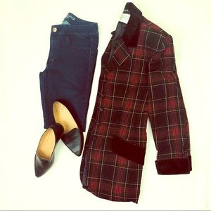 Polish 1980s wool and velvet plaid blazer